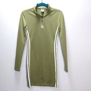 Adidas Originals Primeblue Zip Neck Bodycon Dress Green Size S NWT